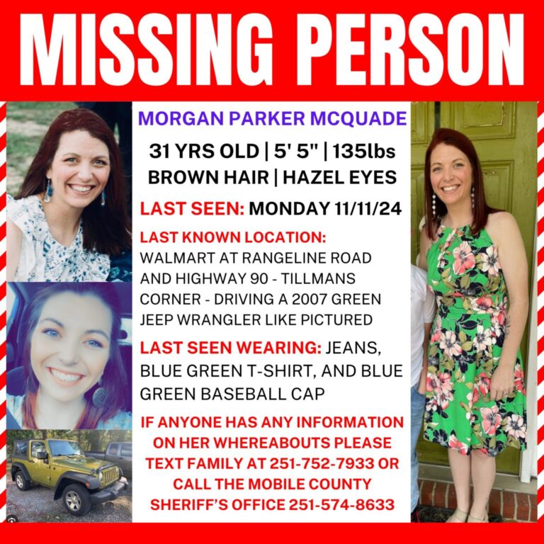 Morgan Parker McQuade Missing: Alabama Community Seeks Help in Search for Wilmer Woman